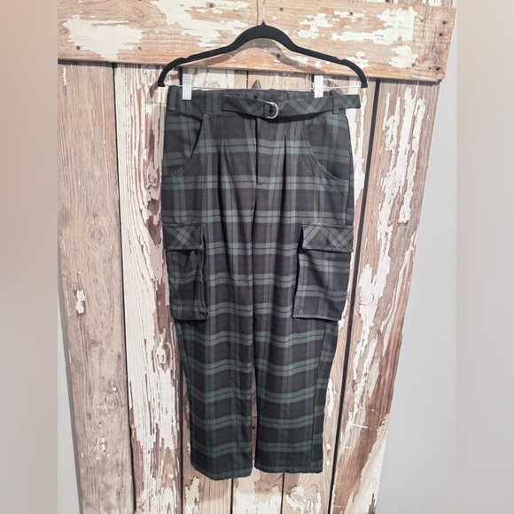 Free People Plaid Cropped Pants Green Size 4 - Picture 2 of 11